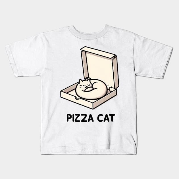 Funny Cute Cat Sleeping inside Pizza Box Kids T-Shirt by dukito